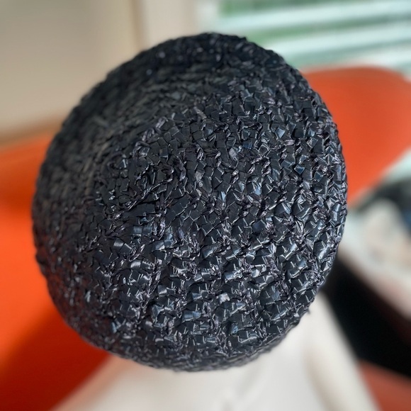 Vintage Designed by Laura Hat Sz S Weave Straw Hat Navy  50s/60s Lace Pillbox - Picture 5 of 8